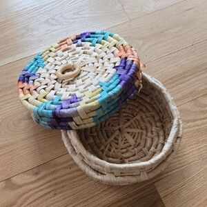Multicolor Woven Basket with Lid